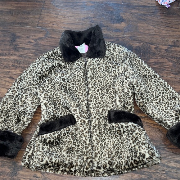 Faux Fur Girls Leopard Print Casual Time Lined Winter Coat Size 7 - Picture 6 of 16